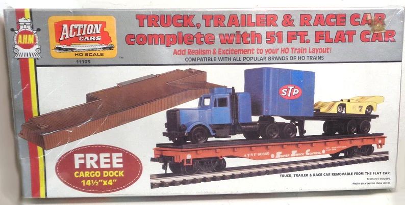 ho-scale-ahm-flat-car-santa-fe-with-race